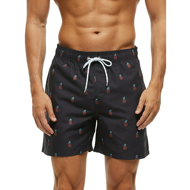 Mens Beach Swim Trunks Poppy Flowers Leaf Boxer Swimsuit Underwear Board Shorts with Pocket 